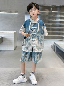 Childrens Chinese Style Short Sleeve Outfit Performance Clothes Boys Traditional Tang Suit National Fashion Show Costume