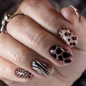 Short Medium long fake nails for women girls brown blue green black leopard printing Square ballet tips press on false nails set