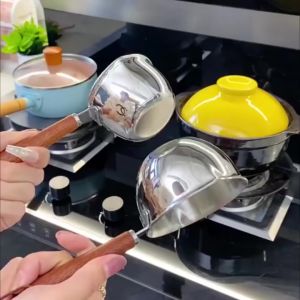 หม้ออุ่นนมสแตนเลส ด้ามจับไม้ ขนาดเล็ก ต้มซุป ต้มเนย ขนาดเล็ก