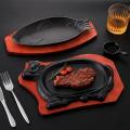 Cast Iron Frying Pan Steak Plate Chassis Iron Pan Commercial Rectangular Iron Dish Steak Frying Pan Tableware Suit. 