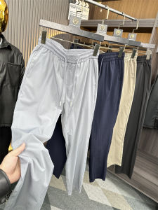 กางเกงลำลองชายเอวยางยืดสีพื้นสบายๆ ผ้าฝ้ายโพลีเอสเตอร์ กางเกงขายาวทรงตรง ทรงหลวม สไตล์ฤดูร้อน สำหรับเยาวชน