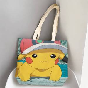 Bandai | Pokemon Classic Characters Storage Bags Tote Bag Travel Summer Beach Shoulder Bag Reusable Grocery Shopping Bag Anime Artwork