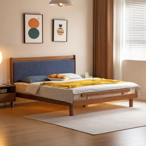 WEISHA | Vintage Style Soft-backed Wooden Bed for Master Bedroom Genuine Leather