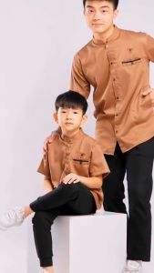 Kemeja Koko Anak Lengan Pendek Motif Polos - koko Kurta Anak 3-12 Tahun Terbaru Hijau Sage Antasena Fashion