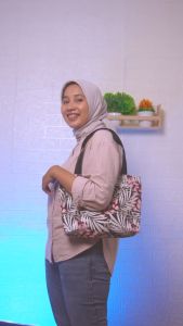TAS JINJING HANDBAG - TAS MUKENA - TAS MAKEUP BAHAN KANVAS MOTIF - 015