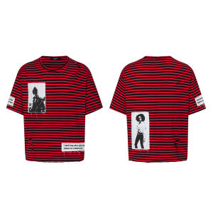 เสื้อยืดลายทางสไตล์อเมริกันพังก์แขนสั้นสำหรับผู้ชาย ทรงหลวม ปกโปโล คอตั้ง แขนสั้น ฤดูร้อน 2025 แบรนด์ Designer Brand