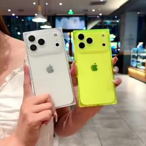 Luxury Four Corner Square Clear Soft Siicone Phone Case For iPhone 17 Air 16 15 14 Plus 13 12 11 Pro Max Crystal Ice Cube Cover