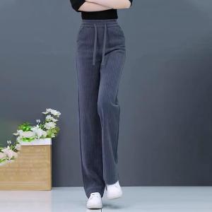 Thickened Narrow Version Shiny Wide Leg Pants Womens High Waist Winter Spring Autumn Fleece Lined Casual Straight Cut Trousers