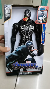 Venom Action Figure from Avengers 4 Movie Black and White Design with Red Tongue Stand on Display