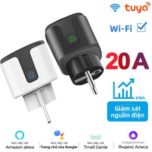 QNCX EU WIFI Tuya Smart Plug Black Voice Timer Power Monitor 20A Ổ Cắm Gắn Tường Ổ Cắm Tương Thích Với Ứng Dụng Smart Life Alexa Google Home Cho Tự Động Hóa Nhà Thông Minh