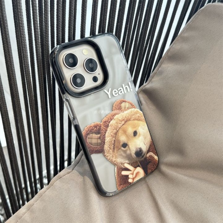 Creative Cute Cartoon Minimalist Dog Cat for Iphone16pro Phone Case New Arrival Apple 15promax Protective Case Transparent 13 Drop-Resistant Strip 11 Large Hole Lens plus Couple