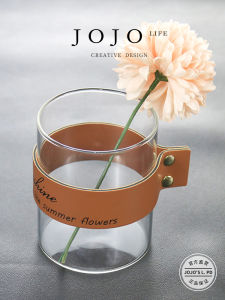 Bình Hoa Thủy Tinh Trong Suốt Sáng Tạo Bằng Da JOJOS L. PD Glass Creative Leather Transparent Glass Vase Decorative Items