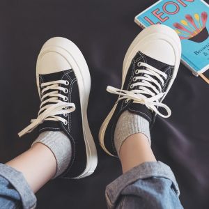 Japanese Style Canvas Shoes Womens New Arrival Spring and Autumn White Shoes Thick Sole Ugly and Cute Student Big Head Shoes Easiest for Match Trendy Board Shoes