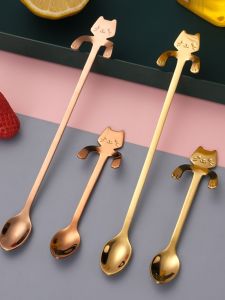 Muỗng Cà Phê Inox 304 Muỗng Mèo Cốc Treo Thìa Pha Trà Đồ Ngọt Khuấy Cốc Mug Tay Cầm Dài Treo Thìa Đá