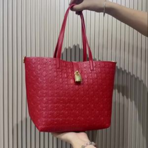 CH | CH Women Embossed Logo Tote Bag Lock Decoration Detachable Strap Zipper Closure Business Vacation Shopping Commute