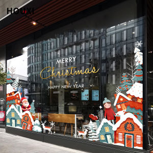 Winter Christmas Fairy Tale Town Stickers Santa Claus Snow Atmosphere Decoration Mall Clothing Store Restaurant Glass Paster