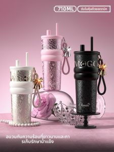2025 แก้วน้ำอุ่นแบบใหม่ขนาดใหญ่พร้อมฝาดื่มด้วยขวดน้ำแบบถือได้สำหรับผู้หญิงที่สวยงามและทนทานต่อความร้อน