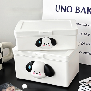 White Flip Cover Storage Box Card Out Hand Account Material Dust-Proof Storage Desktop Stationery Organizing Box