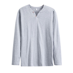 Bin Geo Bolo | Cotton V-Neck Buttoned Long Sleeve T-Shirt