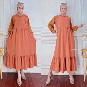 Midi Dress Wanita Crincle Airflow Long Dress Crinkle Jumbo Lengan Panjang Terbaru