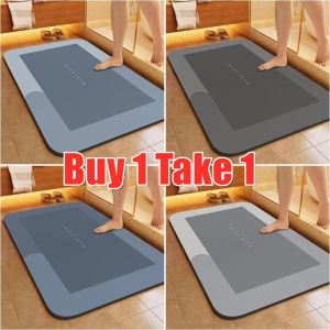 【Buy 1 Take 1 】 2in 1 Soft Diatomaceous Earth Earth Mat Quick Dry Bathroom Anti-Slip Carpet super Anti Slip Bath Mat Bathroom Floor Mat Absorbent Drying BathroomMat Diatom Mud Socone for Bathroom