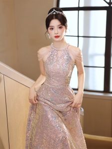 Stunning Wedding Dress Evening Gown for Bride-to-be Hostess Beautifully Embroidered Sequins Floor Length Fashionable Style