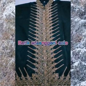 baju muslim kemeja koko pria setelan celana sarung batik wisanggeni solo full furing motif modang hitam
