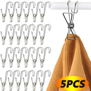 5 Pcs Multipurpose Stainless Steel Clips Plugs Laundry Clothes Pins Pegs Holders Clothing Clamps Sealing Clip Household Hooks