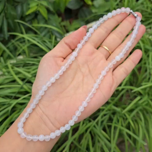 Q2209 Vòng cổ Ngọc Agate trắng hạt 6li xâu dây dù thái ko co giãn chốt xoáy cho Kim và Thuỷ - Phong Thuỷ TUDO P