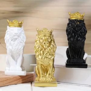 Tượng Sư Tử Thủ Công Sáng Tạo Có Vương Miện Chất Liệu Nhựa Resin Trang Trí Bàn Làm Việc Phòng Khách Văn Phòng Quà Tặng Chủ Đề Động Vật Cổ Điển