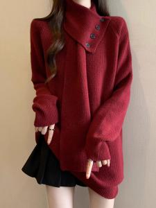 Christmas New Year Atmosphere Scarf Sweater Womens plus Size Medium Length Knitted Shirt V-neck Long Sleeve Regular Thickness