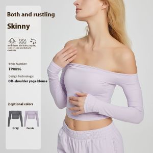 HUIESON แขนยาวกีฬาปิดคอระบายอากาศยืดหยุ่นสูงของผู้หญิงที่เสื้อผ้าโยคะ