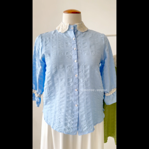 Plus Size (3XL-6XL) Bubble Crepe Lace Collar Ironless Cool Fabric Full Button Kemeja Blouse Muslimah Top (4135)