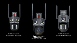 Wistino 10K HD Five lens Outdoor Waterproof Three Screen PTZ Security Cam 20X Digital Zoom Two way Audio Auto Tracking With Lan Port