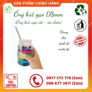 1000 ống hút gạo ăn được ống hút gạo tự hủy phi 8mm dài 20cm dùng để uống nước ép trái cây sinh tố nước ngọt cho quán cafe nhà hàng khách sạn