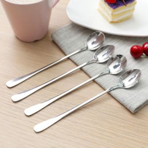 PaulWeekend Thickened Stainless Steel Long Handle Spoon Milk Tea Dessert Stirring Spoon Coffee Ice Spoon Commercial Seasoning Spoon Kitchen Essential