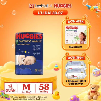 [30.7 QUÀ TẶNG ĐƠN 399K] Tã quần Huggies Naturemade ban đêm M58