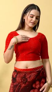 Elegant Ethnic-Style Stretchable Blouse Top XXL - Floral & Traditional Print