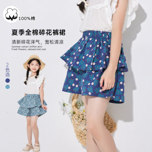 Girls Cotton Floral Skirt Shorts Summer Thin Half-length Childrens Clothing Pure Cotton Floral Print Mini Skirts for Kids