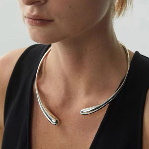 Fashionable Geometric Waterdrop Open Ring Womens Neck Decor Light Luxury Clavicle Circle Alloy Silver Gold Plated Business OL Style