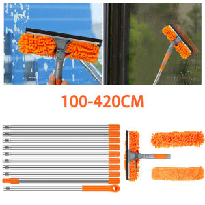 Extendable Window Cleaner Tools Set 2 in 1 Double Sided Window Cleaner Duster Tool 180° Rotatable Long Handle Window Mop