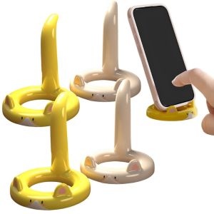 Charming Feline‑shaped Desktop Phone Stand / Universal Portable Mobile Device Holder / Cute Tabletop Decor Ornament / Reliable Support Rack for Office Dormitory and Daily Leisure Use