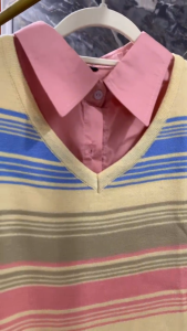 VEST RAJUT KOMBINASI KEMEJA POLOS PEACH