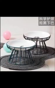 High Angle Pet Bowl Cats and Dogs Split Ceramics Food Water Bowl Iron Base Cat Dog Food Water Bowl