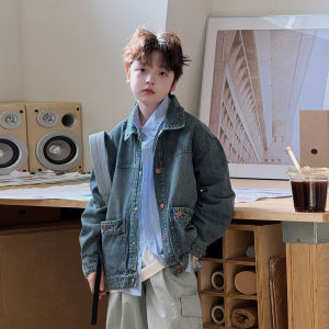 Áo Khoác Denim Cho Bé Trai Mùa Thu 2025 Áo Khoác Trẻ Em Thời Trang Thường Ngày Có Khóa Cài Áo Khoác Ngoài Cotton Pha Trộn