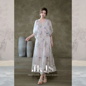 JK&JS | Đầm Dài In Hình Thoáng Khí Tencel Rộng Rãi