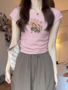 Retro Mỹ Áo Thun Nữ Tay Ngắn Nữ Mùa Hè Slim Fit In Hình Đa Năng Quần Áo Làm Việc Có Chữ Cái/Số/Hoa Văn