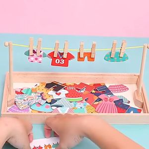 Wooden Hang Cloth & Change Dress Game With Multiple Sets Of Dress / Speech Therapy Daily Routine