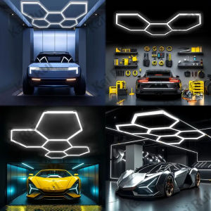 HOK 1/3/5 Holes Garage Light Hexagon Lights Lamp 220V LED Tube Honeycomb Ceiling Lighting For Auto Car Body Repair LED Workshop