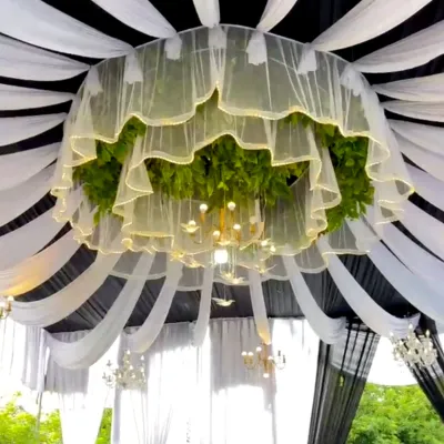 lampu hias dekorasi wedding terbaru. tirai skriting dekorasi. organza. organdi